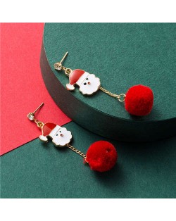 Santa Claus with Fluffy Ball Tassel Design Women Fashion Earrings