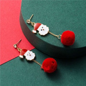 Santa Claus with Fluffy Ball Tassel Design Women Fashion Earrings