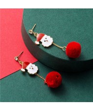 Santa Claus with Fluffy Ball Tassel Design Women Fashion Earrings
