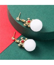 Creative Snowflake White Fluffy Ball Christmas Fashion Women Stud Earrings