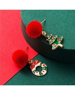 Christmas Tree and Floral Hoop High Fashion Asymmetric Enamel Women Alloy Earrings