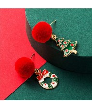 Christmas Tree and Floral Hoop High Fashion Asymmetric Enamel Women Alloy Earrings