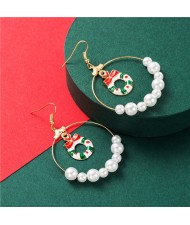 Christmas Tree Inlaid Pearl Decorated Big Hoop Fashion Women Alloy Earrings