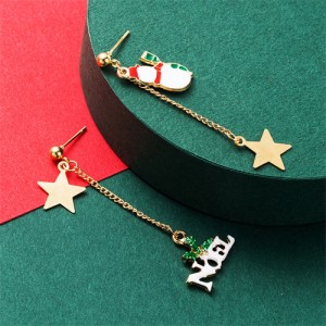 Christmas Tree and Golden Stars Asymmetric Women Alloy Earrings