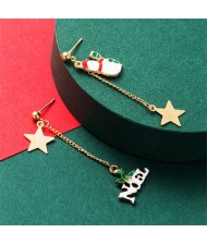 Christmas Tree and Golden Stars Asymmetric Women Alloy Earrings