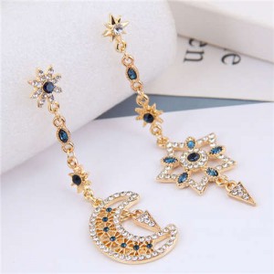 Rhinestone Embellished Baroque Fashion Asymmetric Design Alloy Women Costume Earrings