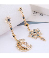 Rhinestone Embellished Baroque Fashion Asymmetric Design Alloy Women Costume Earrings