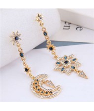 Rhinestone Embellished Baroque Fashion Asymmetric Design Alloy Women Costume Earrings