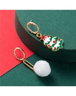 Christmas Tree and Snow Asymmetric Design Women Costume Earrings