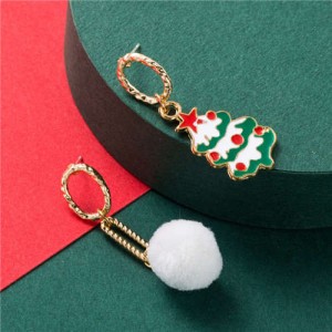 Christmas Tree and Snow Asymmetric Design Women Costume Earrings