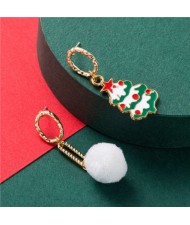 Christmas Tree and Snow Asymmetric Design Women Costume Earrings