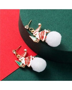 Santa Claus and Snowball Asymmetric Design Women Costume Earrings