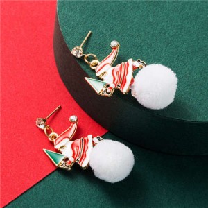 Santa Claus and Snowball Asymmetric Design Women Costume Earrings