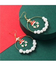 Christmas Floral Hoop Inlaid Big Pearl Hoop High Fashion Women Earrings