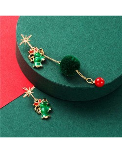 Green Bells Asymmetric Design Christmas Fashion Enamel Costume Earrings