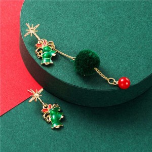 Green Bells Asymmetric Design Christmas Fashion Enamel Costume Earrings