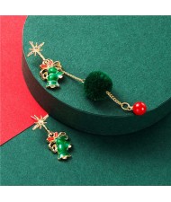 Green Bells Asymmetric Design Christmas Fashion Enamel Costume Earrings