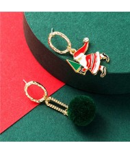 Santa Claus and Golden Hoop Christmas Fashion Asymmetric Design Women Alloy Earrings