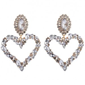 Stunningly Beautiful Big Rhinestone Heart Hoop Style Women Fashion Costume Earrings - White