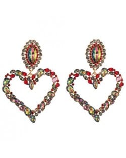Stunningly Beautiful Big Rhinestone Heart Hoop Style Women Fashion Costume Earrings - Red