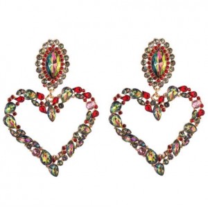 Stunningly Beautiful Big Rhinestone Heart Hoop Style Women Fashion Costume Earrings - Red