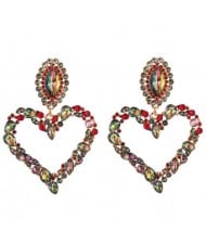 Stunningly Beautiful Big Rhinestone Heart Hoop Style Women Fashion Costume Earrings - Red