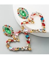 Stunningly Beautiful Big Rhinestone Heart Hoop Style Women Fashion Costume Earrings - Multicolor