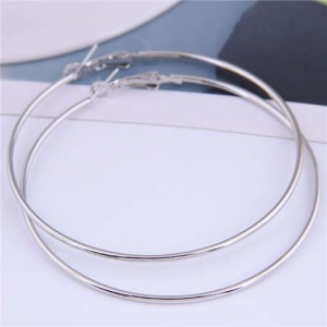 European Bold Fashion 70 mm Large Hoop Women Wholesale Alloy Costume Earrings - Silver