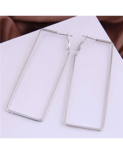 Oblong Shape Hollow Fashion Alloy Wholesale Women Hoop Earrings - Silver