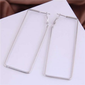 Oblong Shape Hollow Fashion Alloy Wholesale Women Hoop Earrings - Silver
