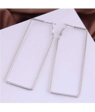 Oblong Shape Hollow Fashion Alloy Wholesale Women Hoop Earrings - Silver