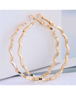 Wave Hoop Design Big Hoop High Fashion Women Wholesale Alloy Earrings - Golden