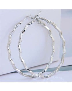 Wave Hoop Design Big Hoop High Fashion Women Wholesale Alloy Earrings - Silver