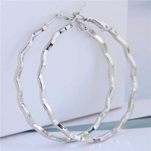 Wave Hoop Design Big Hoop High Fashion Women Wholesale Alloy Earrings - Silver