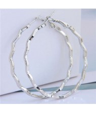 Wave Hoop Design Big Hoop High Fashion Women Wholesale Alloy Earrings - Silver