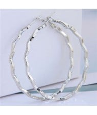 Wave Hoop Design Big Hoop High Fashion Women Wholesale Alloy Earrings - Silver