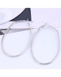 High Fashion Oval Hoop Women Costume Alloy Wholesale Earrings - Silver