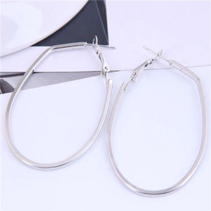 High Fashion Oval Hoop Women Costume Alloy Wholesale Earrings - Silver