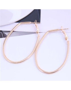 High Fashion Oval Hoop Women Costume Alloy Wholesale Earrings - Golden