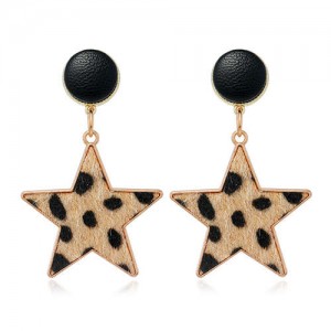 Leopard Prints Star Shape High Fashion Women Wholesale Alloy Earrings - Brown
