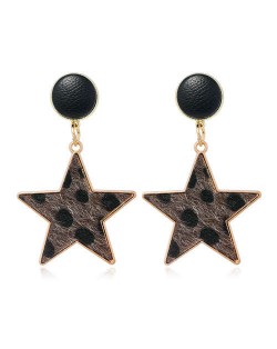 Leopard Prints Star Shape High Fashion Women Wholesale Alloy Earrings - Black