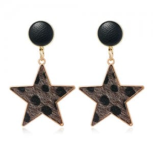 Leopard Prints Star Shape High Fashion Women Wholesale Alloy Earrings - Black