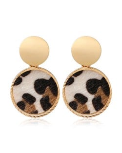 Leopard Prints Round Design U.S. High Fashion Women Alloy Stud Earrings - Light Brown