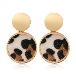 Leopard Prints Round Design U.S. High Fashion Women Alloy Stud Earrings - Light Brown