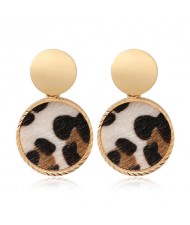 Leopard Prints Round Design U.S. High Fashion Women Alloy Stud Earrings - Light Brown