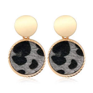 Leopard Prints Round Design U.S. High Fashion Women Alloy Stud Earrings - Black