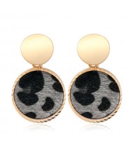 Leopard Prints Round Design U.S. High Fashion Women Alloy Stud Earrings - Black