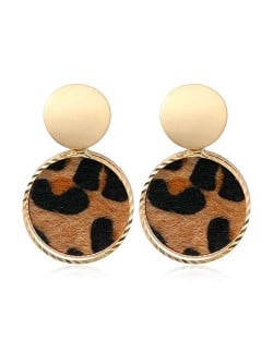 Leopard Prints Round Design U.S. High Fashion Women Alloy Stud Earrings - Brown