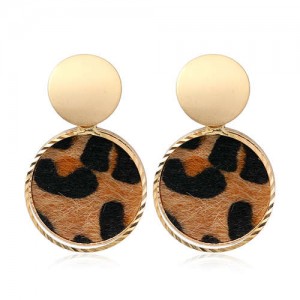 Leopard Prints Round Design U.S. High Fashion Women Alloy Stud Earrings - Brown
