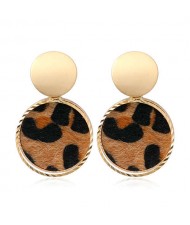 Leopard Prints Round Design U.S. High Fashion Women Alloy Stud Earrings - Brown